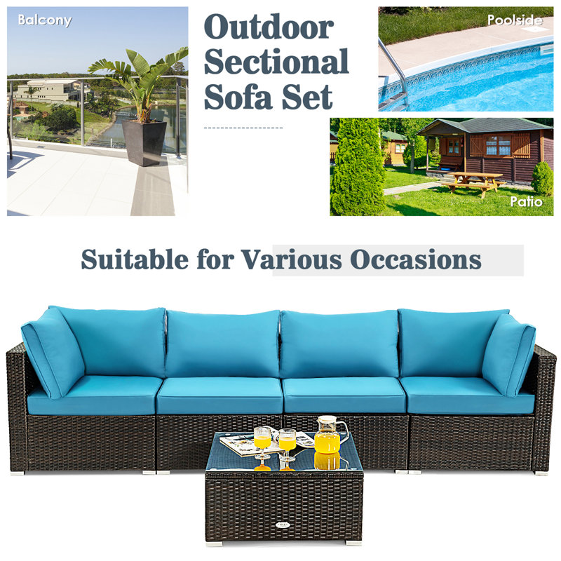 Latitude Run® Rattan Sectional Seating Group with Cushions & Reviews